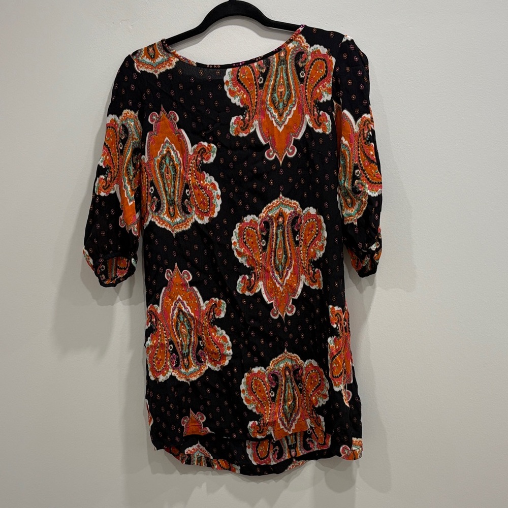Nook Black and Orange Paisley Mini Dress